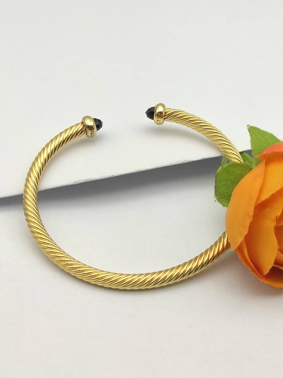 David Yurman Gold Tone Black Bead Cuff Bracelet